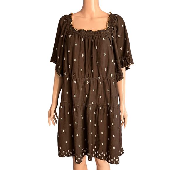 Old Navy Tiered Swing Mini Dress 2X Embroidered Tiered Cottage Core Milkmaid - Picture 1 of 5